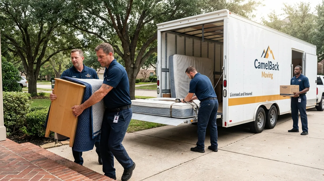 Crew loading residential truck for cross-state move from Frontenac, KS