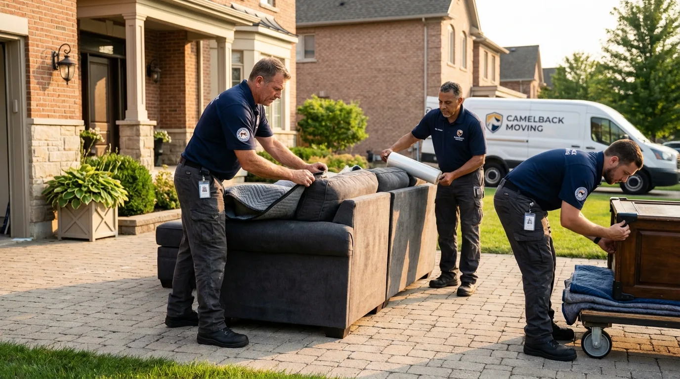 Large estate moving crew wrapping furniture in Frontenac, KS