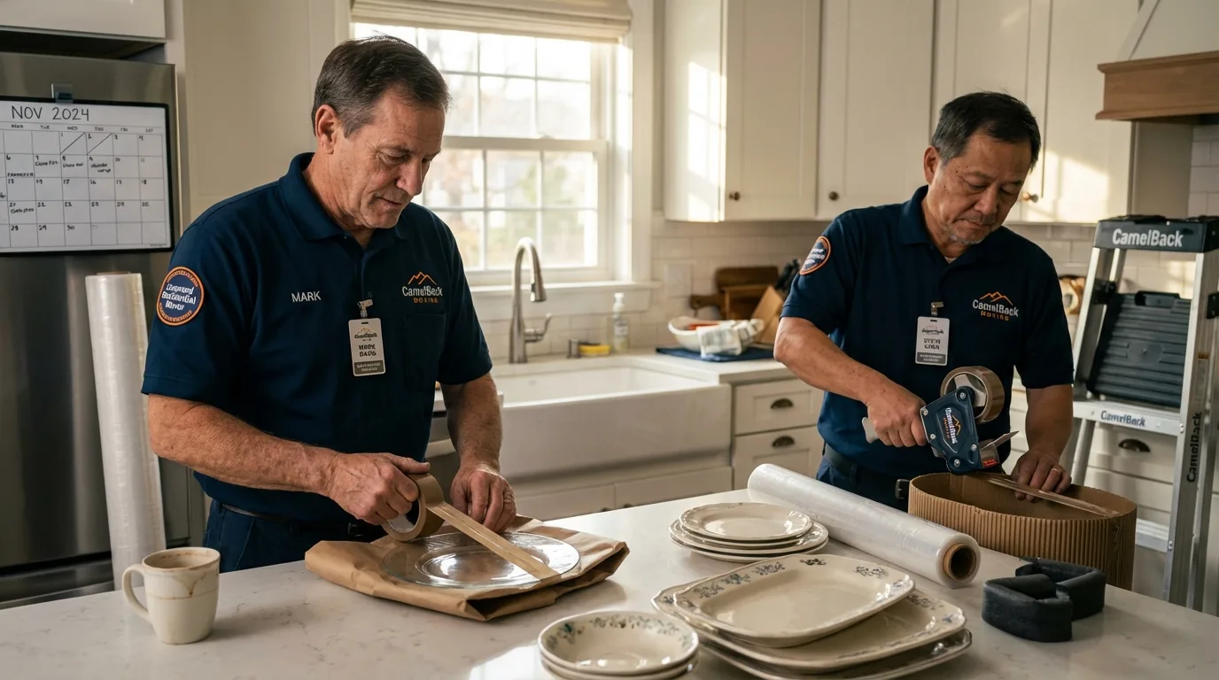 Professional crew packing kitchen dishware in Frontenac, KS